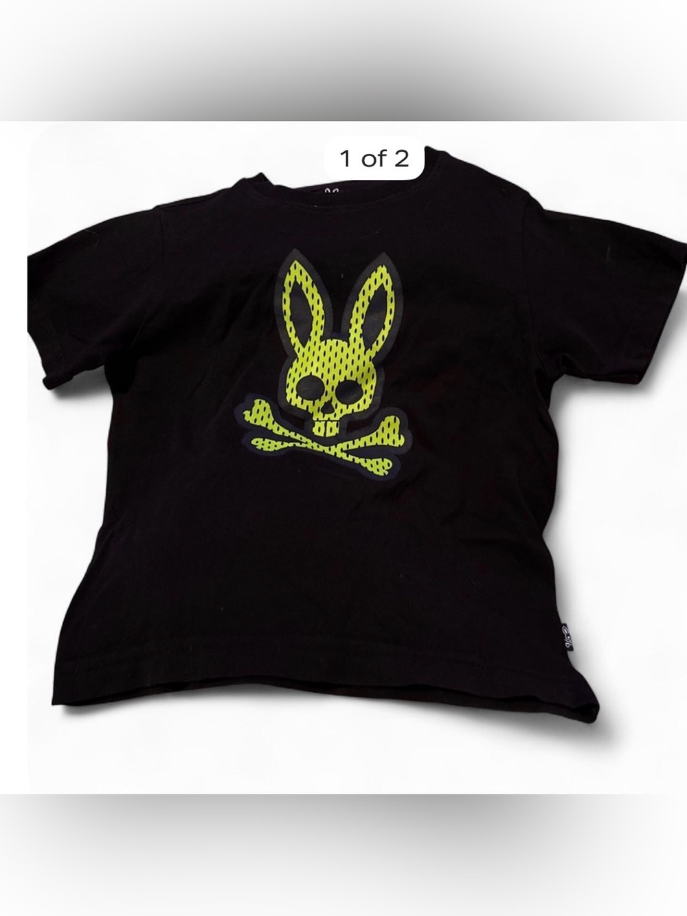 Psycho Bunny Black Tee with Neon Yellow Bunny Skull Graphic